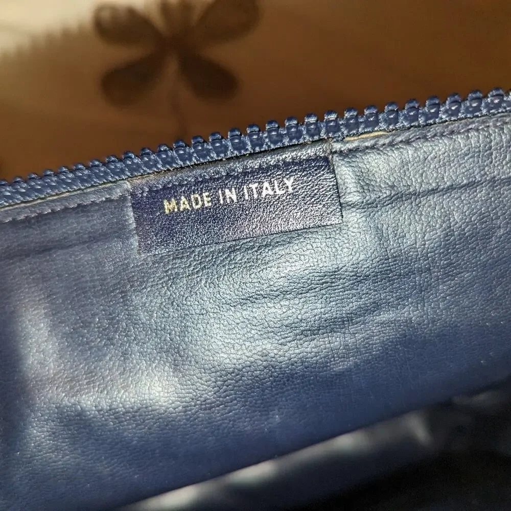 Vintage Celine Diffusion TRIOMPHE Leather Clutch Pouch Blue Vintage EUC with COA
